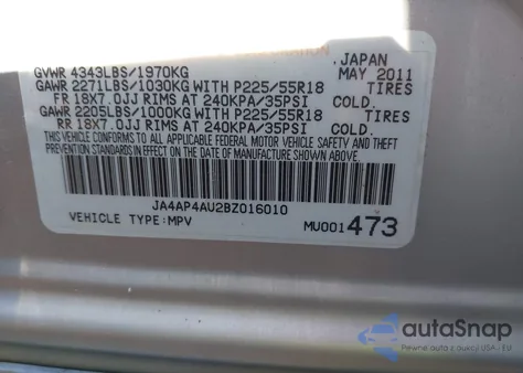 2011 Mitsubishi Outlander Sport Se from USA, damaged, VIN JA4AP4AU2BZ016010